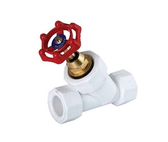 45 degree double-welded poppet valve, decorated with a polypropylene model pipe